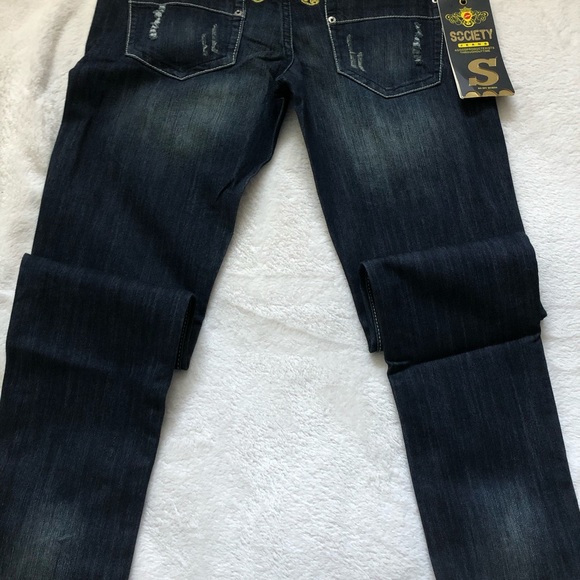 indigo Women’s jeans hand sanded decorative rips low cut slim stretch Society - Picture 4 of 10